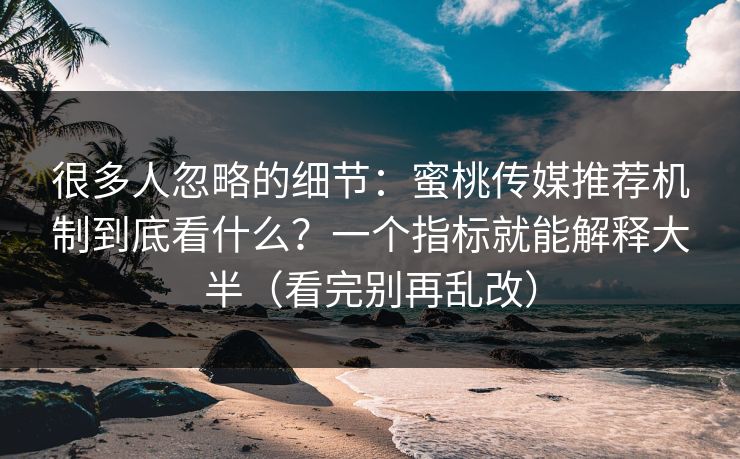 很多人忽略的细节:蜜桃传媒推荐机制到底看什么?一个指标就能解释大半(看完别再乱改) 很多人忽略的细节:蜜桃传媒推荐机制到底看什么?一个指标就能解释大半(看完别再乱改)
