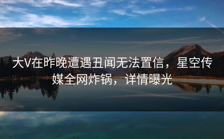 大V在昨晚遭遇丑闻无法置信，星空传媒全网炸锅，详情曝光